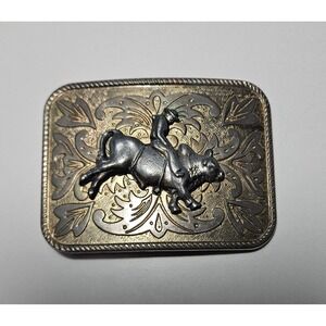 Western Rodeo Bull Rider Belt Buckle Vintage Mens Cowboy Accessory Bronze Silver
